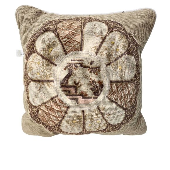 Vintage 90s Loie 13"x13" 100% Wool Needlepoint Pillow Garden Flower Birds - Picture 4 of 12